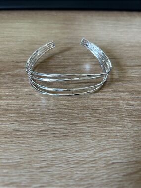 Silver Multi-Row Hammered Cuff Bracelet - Women Jewelry